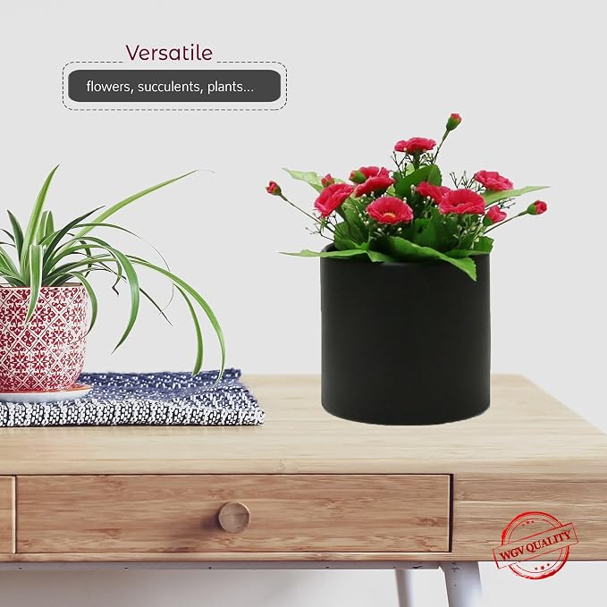WGVI Matte Black Ceramic Cylinder Vase Width 6.5" Height 6", Flower Arrangements, Candle Holder, Terrarium Planter Pot, Storage Container Organizer, Pen Brush Holder, Modern Table top Decor, 6 Pc