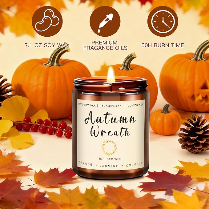 Candles for Home Scented, 6 x 7.1 oz Soy Wax & 150 Hours Long Lasting Fall Candles, Gifts for Women Birthday Thanksgiving Day Merry Christmas