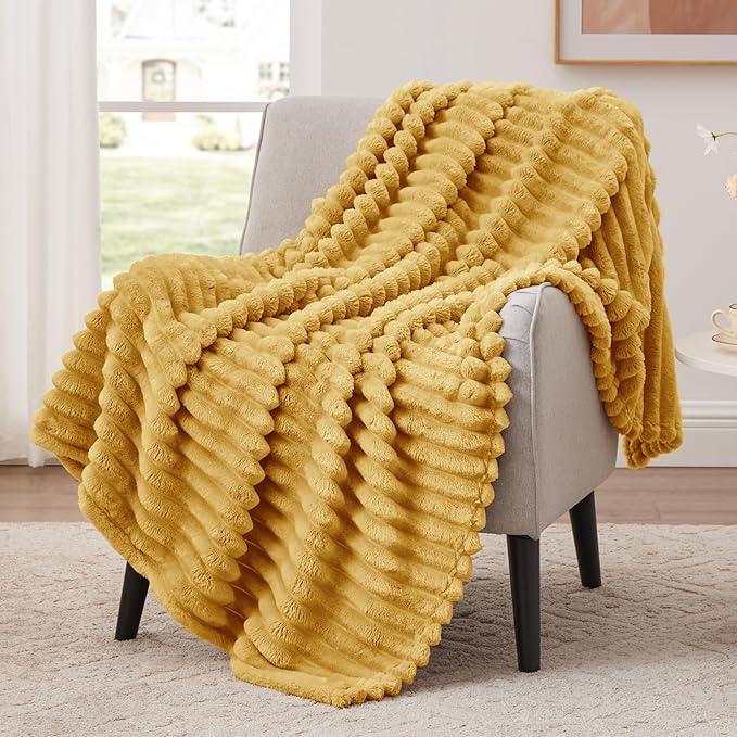 EXQ Home Gentle Soft Fleece Throw Blanket – Cozy Lightweight Blanket for Couch Bed – All-Season Warm Fuzzy Flannel Blanket for Women Mom Her – Gifts for Birthday(60"x80",Mustard Yellow)