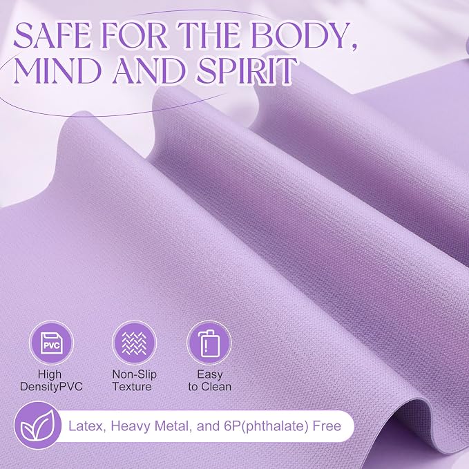 3 mm Thin Yoga Mats Bulk, Lightweight PVC Exercise Mats Non Slip Workout Fitness Pads for Yoga Pilates Stretching Classes Gym Home Studio, Easy to Clean