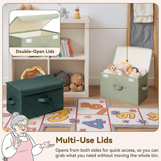 GRANNY SAYS Memory Keepsake Storage Box, Fabric Storage Bins with Lids | Flip-Top Lid, Collapsible, Stackable, 3 Handles, Ideal for Closet Clothes Blanket Toys, Large, Sage Green&Dark Green, 2-Pack