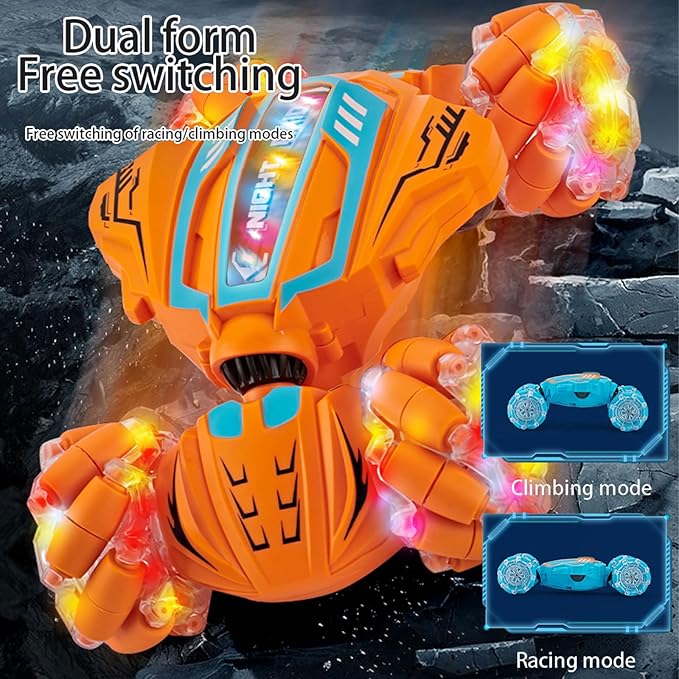 Gesture Sensing RC Stunt Car-Best Gifts for Boys 6-12 Years Old,2.4GHz 4WD Remote Control Twist Car with 360° Rotation, Music & Cool Lights,Off-Road Vehicle with Dual Batteries (Orange)