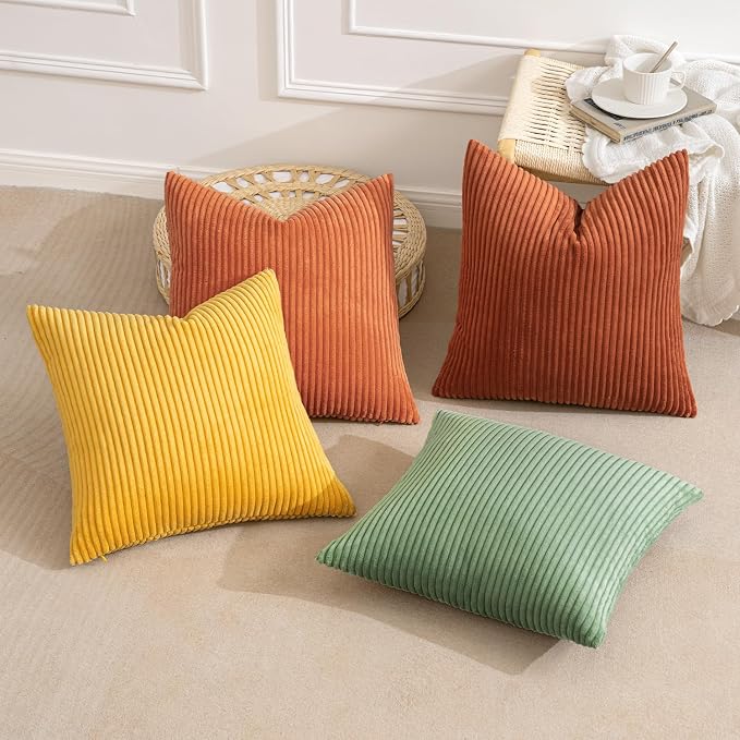 MIULEE Fall Decorative Throw Pillow Covers Yellow Rust Green 20x20 | Set of 4, Vintage Retro Fall Decor, Mix and Match Color Clash Design, Vibrant Cushion Covers for Sofa Couch Bed Living Room