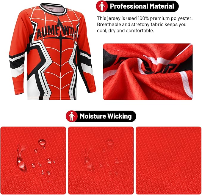 Kids Cycling Jersey Long Sleeve Dirt Bike Motocross Shirt, BMX Off-Road Racing Clothing