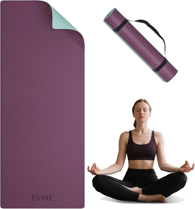 Thick Yoga Mat 72"x24" – 1/4" or 2/5" Option | Non-slip & anti-tear TPE, lightweight with carrying strap, beginner-friendly for women & men, yoga/pilates/floor workout