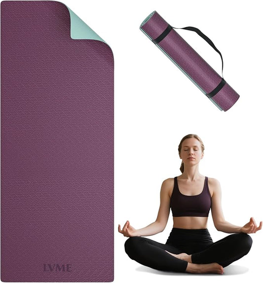 Thick Yoga Mat 72"x24" – 1/4" or 2/5" Option | Non-slip & anti-tear TPE, lightweight with carrying strap, beginner-friendly for women & men, yoga/pilates/floor workout