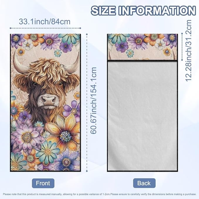INSTANTARTS Aesthetic Dahlia Highland Cow Towel Car Seat Covers Sports Car Towel Mat for Yoga and Travel