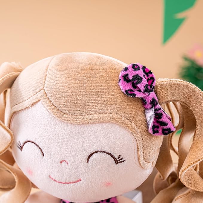 Gloveleya Personalized Baby Doll – Custom Name Plush Rag Doll 12” | Pink Leopard Dress | Birthday, Christmas for Girls & Toddlers