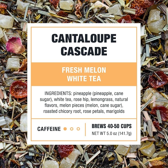 Tiesta Tea - Cantaloupe Cascade Tea, Loose Leaf, Fresh Melon White Tea, Premium Low Caffeine Tea Blend, Make Hot or Iced & Up to 50 Cups, 5 oz Refillable Tin