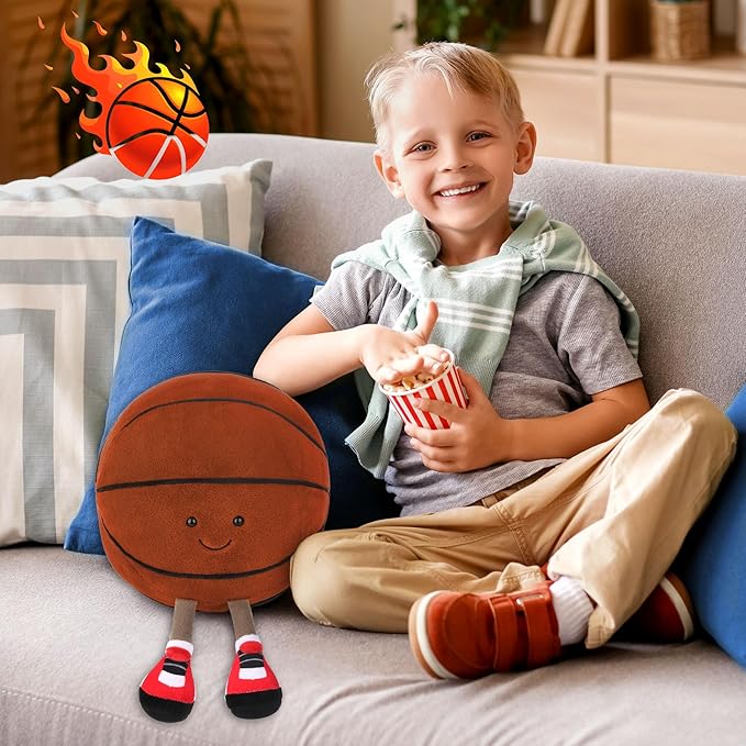 Cute Basketball Stuffed Animal, 11.2 inches Basketball Stuffed Toy, Soft Basketball Plush with Legs Sports Throw Pillow, Funny Sports Basketball GIF for Kids Boys Girls