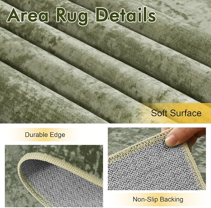 6Ft Round Area Rugs for Living Room, Soft Non-Slip Washable Rugs Modern Abstract Pattern Carpet for Bedroom Indoor Floor Nursery Home Decor (Green)