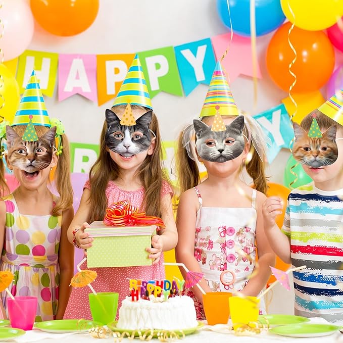 12 Pieces Cat Birthday Party Decoration Masks Cat Favors Kitten Party Kitten Decoration Masks Facial Cats Theme Cats Supplies for Birthday Kids' Dress Up & Pretend Play Supplies