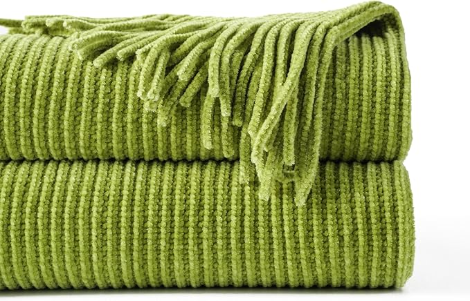 BATTILO HOME Apple Green Throw Blanket for Couch, 60"x80" | Soft Knit Chenille Throw Blanket with Tassels for Home Decor, Spring Green Throws for Couch Cover