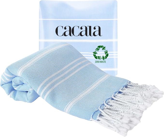 Cacala 100% Turkish Cotton Kitchen Tea Towels, Highly Absorbent Luxury Soft Quick Drying Dish Towel with Hanging Loop for Gym, Yoga, Bath, Sports, Cleaning and Kitchen (23 x 36), Blue