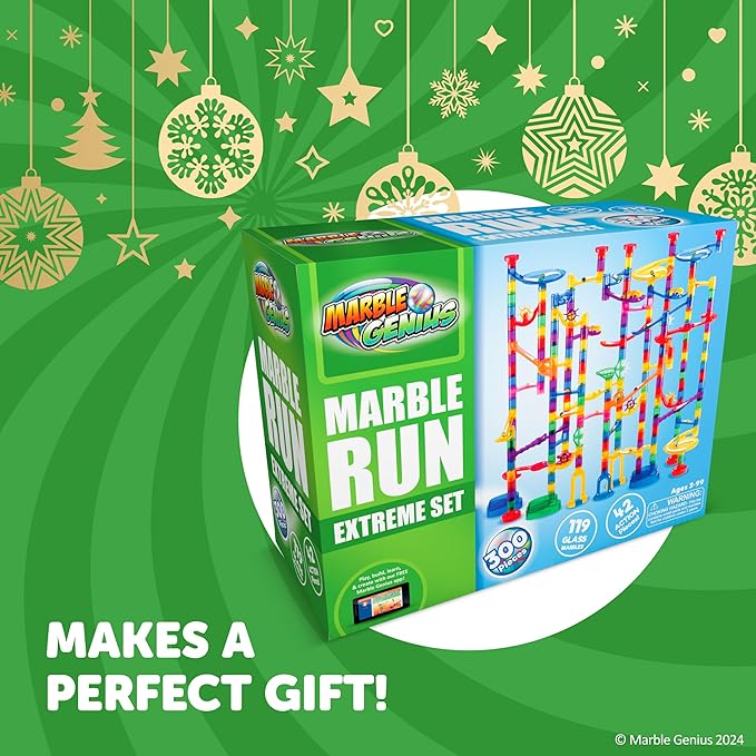 Marble Genius Marble Run - 300 Complete Pieces Maze Track Toys for Adults, Teens, Toddlers & Kids Aged 4-8 Years Old, (181 Translucent Marbulous Pieces + 119 Glass-Marble Set), Extreme Set