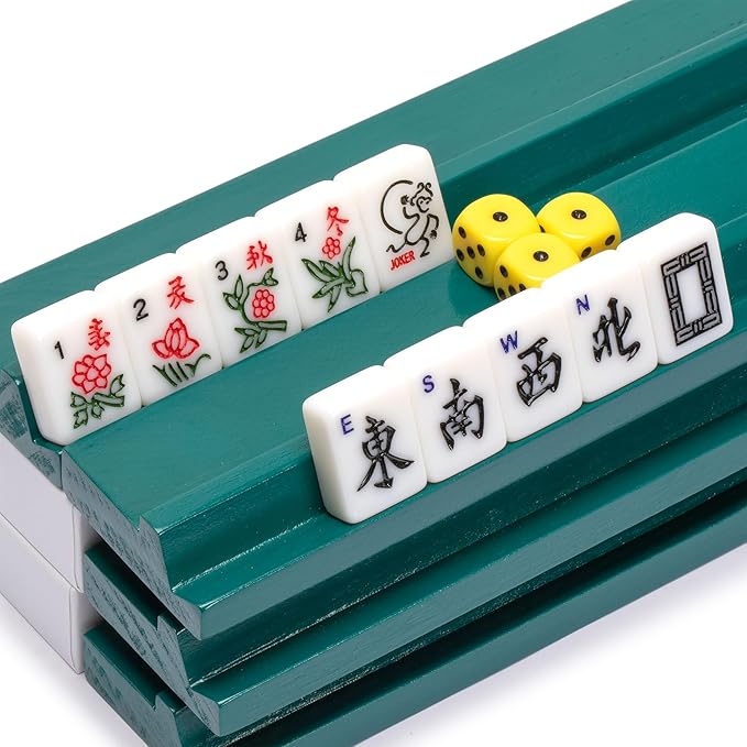 Yellow Mountain Imports "Mah-Jinn, a New Kind of Mahjong for Young Players - Complete Game Set with Tiles, Wooden Racks, Dice, and Illustrated Guide Book