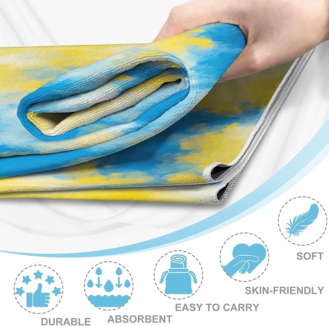 Yoga Mat Towel,Hot Yoga Towel High-Definition Pattern,Machine Washable with Ultra-Absorbent Yoga Towels for Hot Yoga Non Slip for Fitness,Exercise,Pilates,72 x 27 in,Blue & Yellow