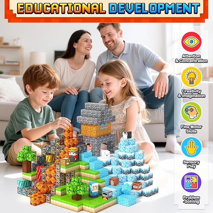 Magnetic Blocks - 200PCS Magnetic Building Blocks Sensory Toys for Kids Ages 3-5 4-8 5-7 8-12, Mine Magnet World Craft Cubes for Kids, STEM Toys Birthday Game Gifts for 3+ Years Old Boys and Girls
