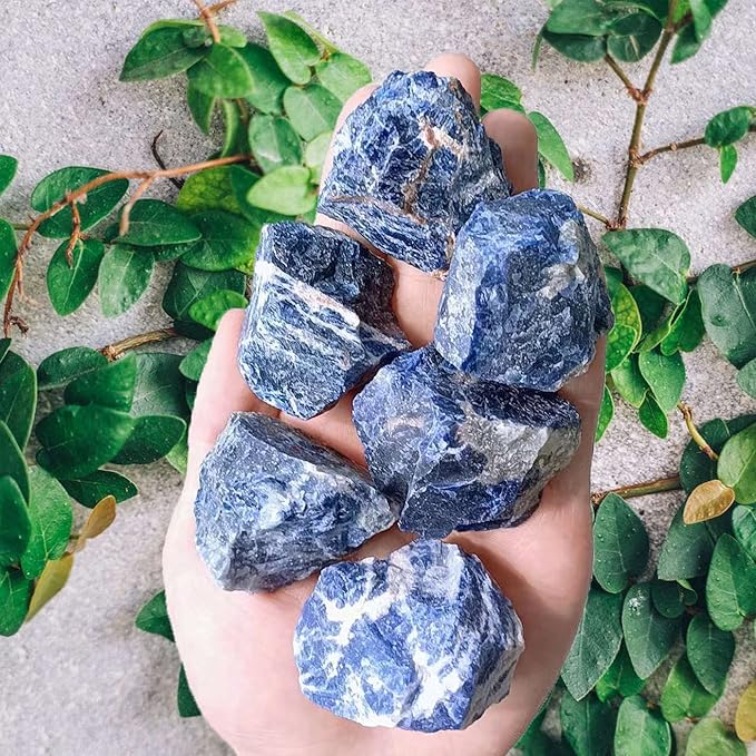 LAIDANLA Sodalite 2" Natural Rough Stones Crystal Large Raw Crystals Bulk Healing Gemstones for Reiki Healing Tumbling Fountain Rocks Wire Wrapping Decoration Cabbing Lapidary 4PCS 0.55lb