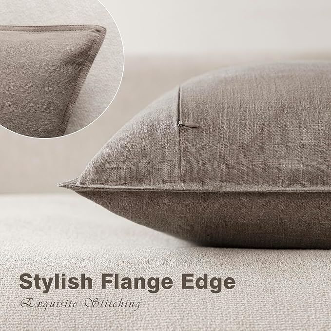 Foindtower Set of 2, Decorative Linen Solid Throw Pillow Covers Soft Accent Euro Cushion Case Farmhouse Neutral Pillowcase for Chair Couch Sofa Bedroom Living Room Home Decor 20 x 20 Inch Brown Tan