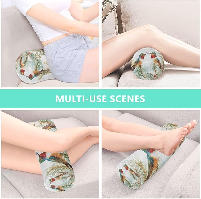 Cartoon Hummingbirds and Pine Tree Neck Roll Pillow Bolster Round Health Memory Foam Long Cervical Cylinder Pillows with Removable Washable Cover for Body Bed Legs Back Yoga