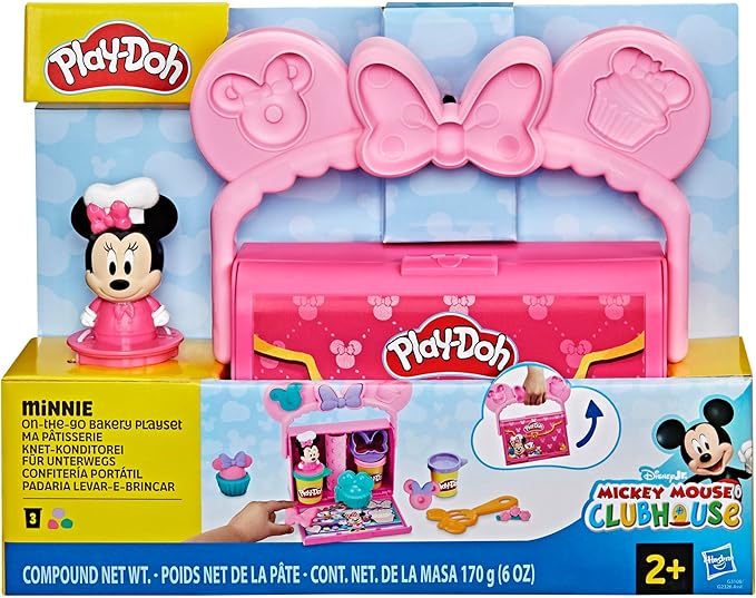 Play-Doh Disney Junior Mickey Mouse Clubhouse, On-The-Go Bakery Playset with Minnie Mouse, Play Food Preschool Toys, Arts & Crafts Gifts for Kids 2+
