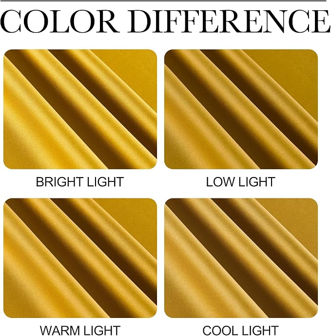 NICETOWN Room Darkening Gold Curtains 63 inch Length 2 Panels - Grommet Top Sound Reduction Privacy Faux Silk Satin Thermal Drapes for Bedroom/Living Room, W52 x L63