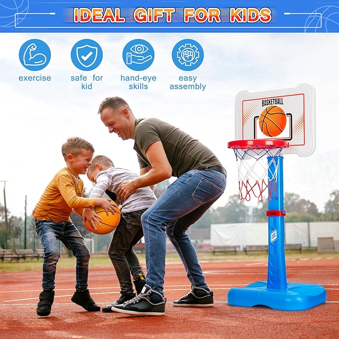 3 in 1 Kids Basketball Hoop and T Ball Set, Adjustable Height Toddler Basketball Hoop, Hanging Tee Baseball, Indoor Outdoor Sports Toys Gifts for Toddlers Boys Girls Ages 3 4 5 Year