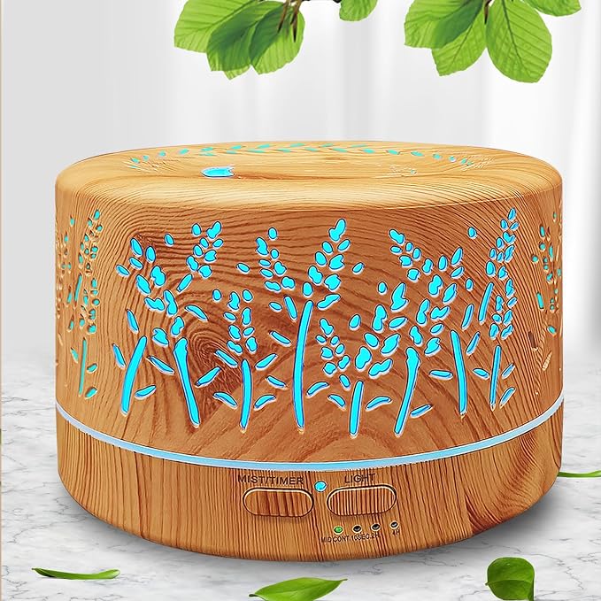 Diffusers for Essential Oils Large Room,600ml Essential Oil Diffusers for Home,Waterless Auto Off 7 Colors Changed 3 Mist Modes,Cool Mist Humidifiers for House Bedroom Decor,Gifts,Light Wood