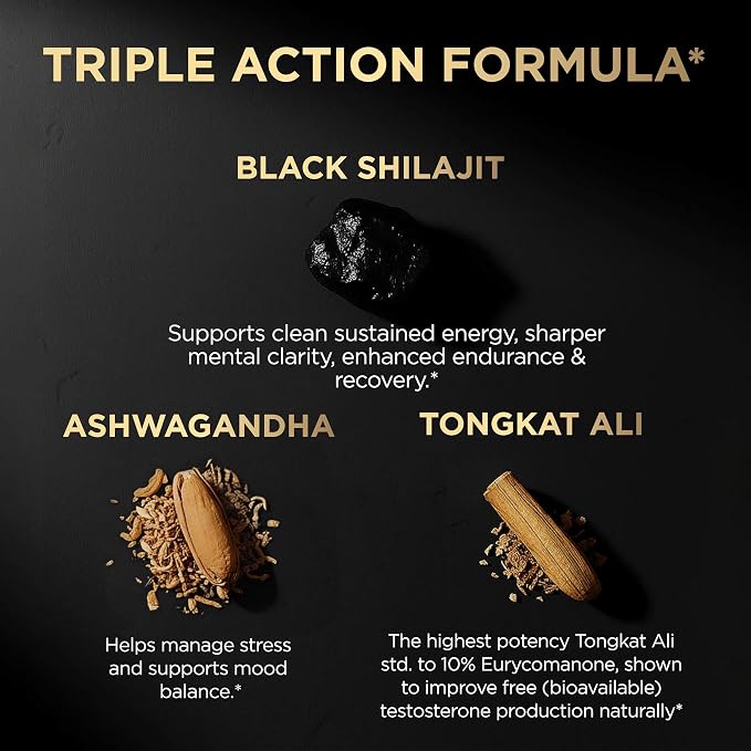 100x Strength Black Shilajit for Men w. 10% Tongkat Ali & Ashwagandha - Highest Potency Shilajit Capsules 60% Fulvic Acid Pure Himalayan Shilajit Resin - Natural Test Booster Male Enhancing Supplement