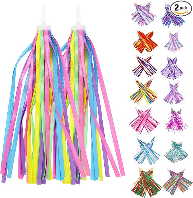 PLATT Kid's Bicycle Handlebar Streamers Colorful Ribbons Tassel for Girls Boys Bicycle Handlebar Scooter Handgrip (macaron1Pair)