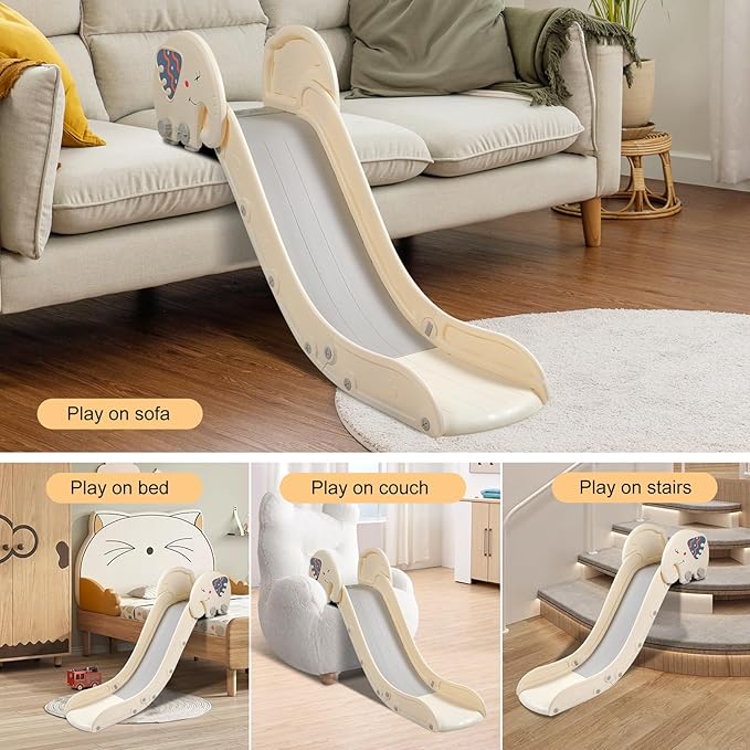 Indoor Couch Slide for Toddlers 1-3, Kids Baby Toddler Slide, Add-on for Modular Play Couches, Indoor Playset for Sofa Bed Stair, with Secure Guardrail, Gentle Slope, Extended Buffer Zone (Small)