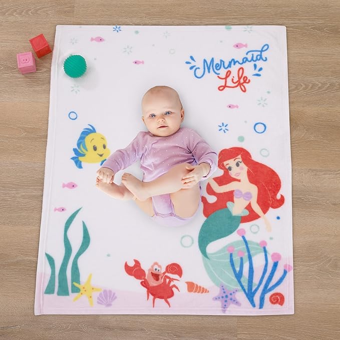 NoJo Disney Ariel The Little Mermaid Photo-op Baby Blanket – Mermaid Life, Super Soft, 30 x 40, Cuddle & Travel Ready