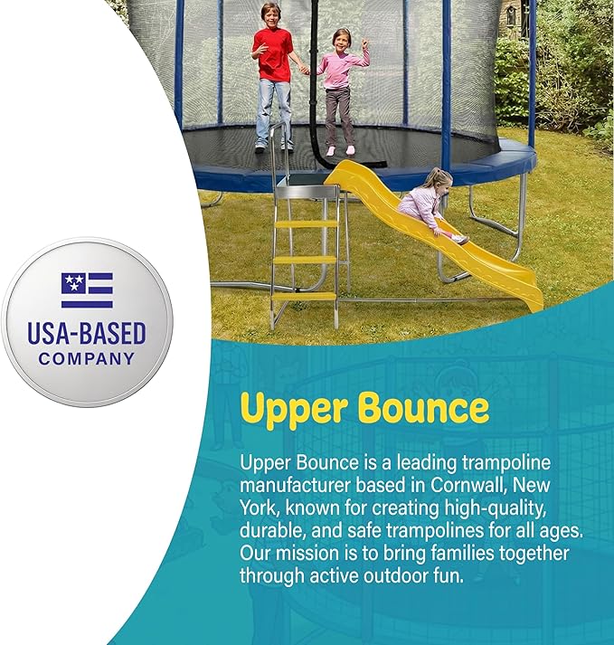 Machrus Upper Bounce Trampoline Step N Slide Attachment with Ladder and Steps, Fun Accessories, Indoor and Outdoor, for Round or Rectangle Trampolines with or Without Net, Yellow