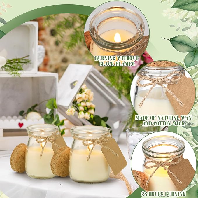 MTLEE 24 Pcs Wedding Jar Candles for Guests Natural Wax Spring Candles with DIY Cards for Bridal Baby Shower Party Favors Home Decor, Scents of After Rain/Fresh Cut Grass/Rose Geranium/Cherry Blossom
