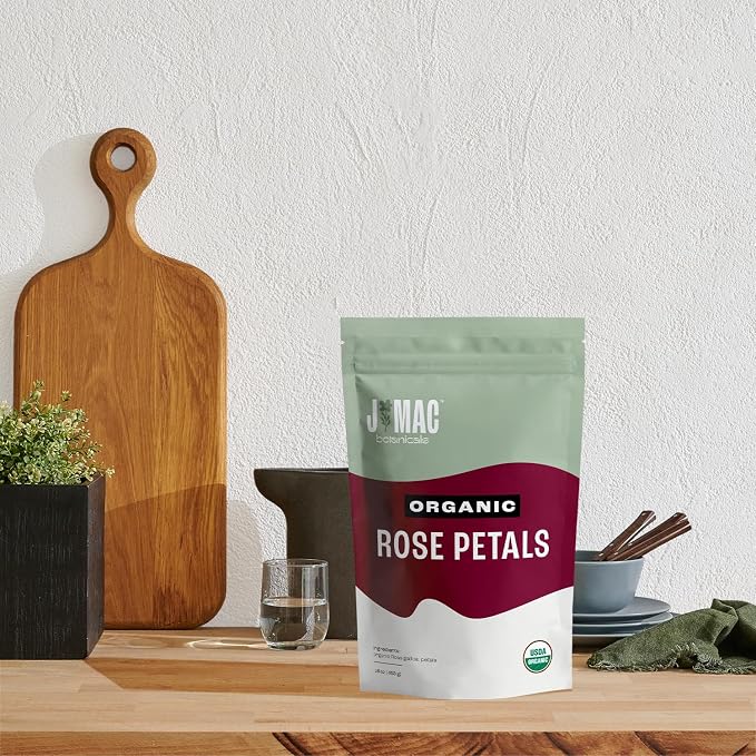 J MAC BOTANICALS Organic Rose Petals, (16 oz) Certified USDA Organic, edible, culinary grade dried petals for herbal tea, cooking and crafts