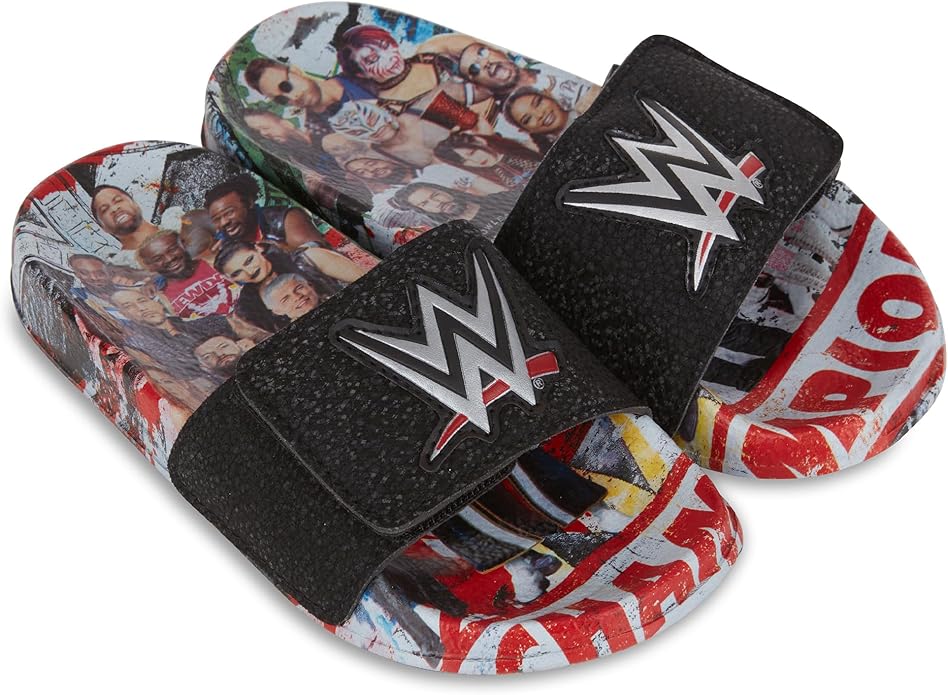WWE Boys Slides Sandals – John Cena Roman Reigns Seth Rollins Championship Belt Pool Beach Slip On Shoes for Kids