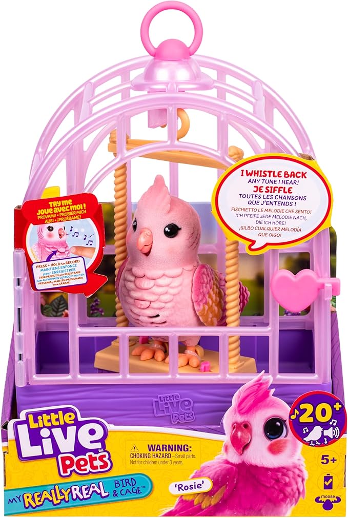 Little Live Pets My Really Real Talking Bird Toy & Cage - Rosie, Interactive Voice Repeating Toy, 20+ Sounds & Reactions, Talking Toys for Kids 5-7