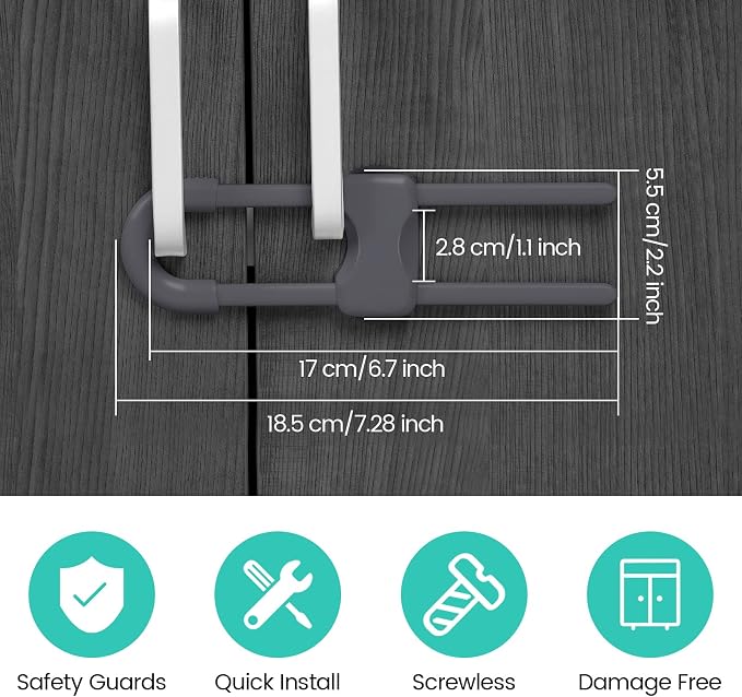 Jetec 10 Pack Baby Cabinet Locks, No Adhesive No Drill Child Safety Locks for Cabinets with Knobs or Handles, Adjustable U-Shaped Child Proof Latches for Cupboards, Fridge, Closet, Pets(Gray)