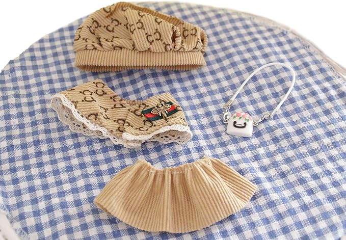 17cm Doll Clothes Set and Accessories Suit, (NO Doll) 4-Piece Set, British Style,Clothes for labubu, Including Shawls, Beret, Skirts, Bags (Khaki)