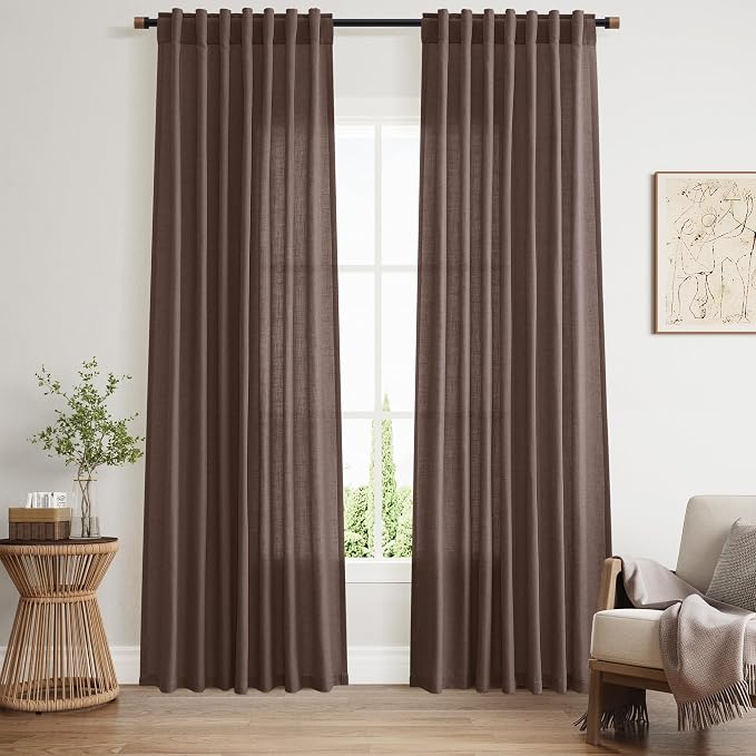 Nanspring Cappuccino Linen Curtains 84 Inch Length 2 Panels Set for Living Room Back Tab Light Filtering Semi Sheer Curtain for Bedroom Simple Style Drapes, 52x84 inch, 2 Panels