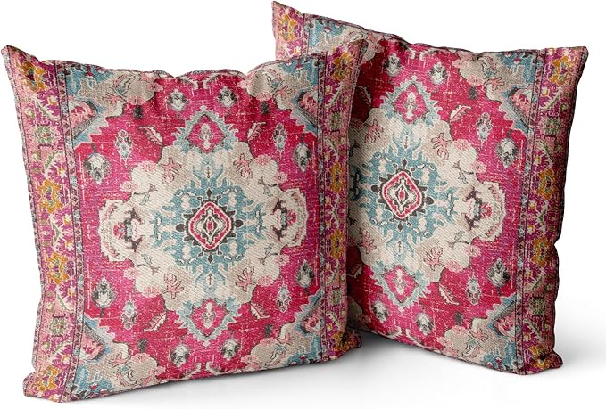 Snycler Boho Throw Pillow Covers 18x18 inch Set of 2 Boho Rug Carpet Double Sided Pattern Cotton Soft Pillow Case Cushion Cover Pillowcase for Couch Sofa Bed Decorative (Red)
