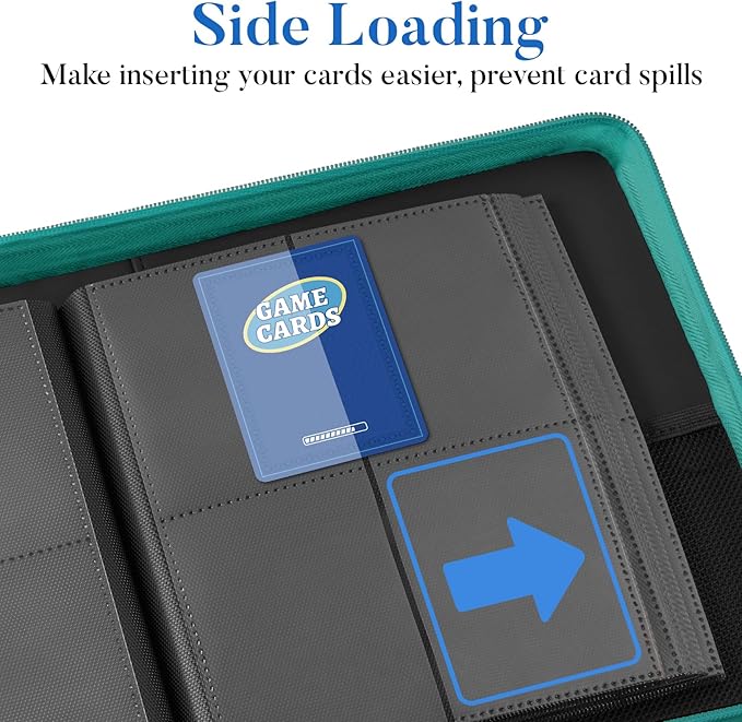 Fabmaker Premium 4 Pocket Zip Card Binder, Trading Card Binder for 320 Cards, Portable PU Card Collection Binder, Collector Card Album Folder for Game & Sports Cards (Turquoise)