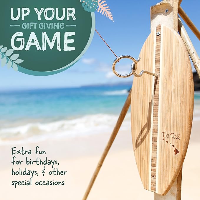 Tiki Toss Ring Toss Game for Adults - Hook and Ring Games with String and Hooks for Indoor/Outdoor Use, Man Cave Decor & Stuff, Gifts for Men/College - Standard or Deluxe 12.3" / Tiny 5"