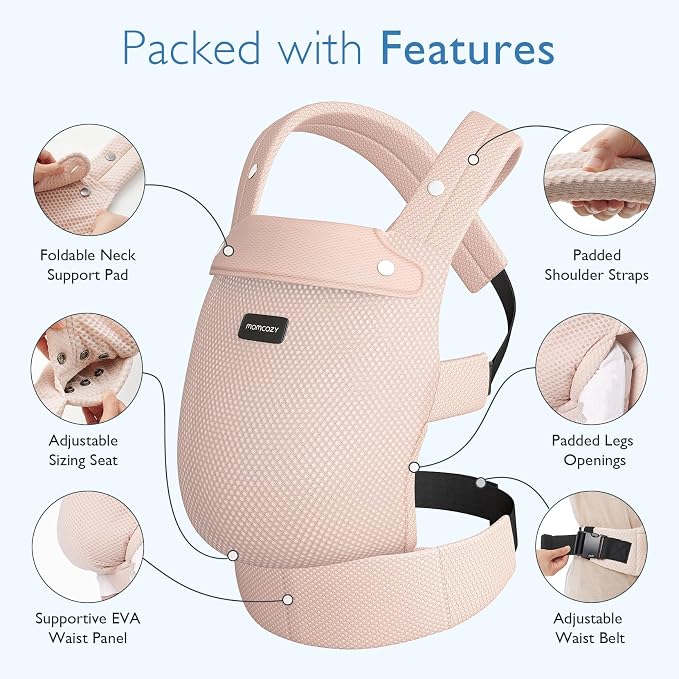 Momcozy Baby Carrier - Ergonomic, Cozy and Lightweight Carrier for 7-45lbs, Effortless to Put On, Ideal for Hands-Free Parenting, Enhanced Lumbar Support, Purehug for Infant to Toddler, Air Mesh-Pink