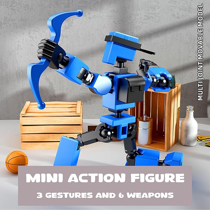 4-Pack Mini Action Figures Set - Assembled Robot Anime Figures with Movable Joints - Fidget Toys for Boys and Girls (White, Red, Grey, Yellow)