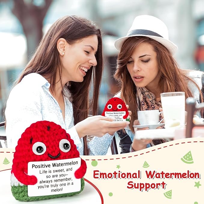 Emotional Support Crochet, Positive Crochet Watermelon, Encouragement Gifts for Women Men Birthday Christmas Self Care Friends Coworkers Relaxation Gift Desk Home Fall Decor Inspirational Support