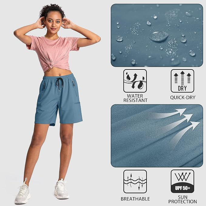 SANTINY Women's 5''/ 7''/9'' Hiking Cargo Shorts Quick Dry Lightweight Summer Shorts for Women Athletic Golf Zipper Pockets