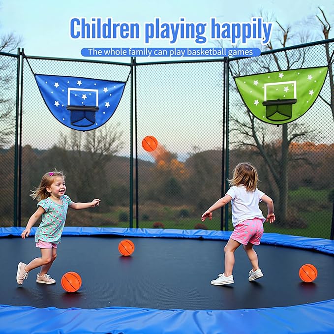 2PCS Large Trampoline Basketball Hoop Set 35.4"×19.7" with 4 Mini Balls and 1 Pump-Indoor & Outdoor Game-Easy to Install-Trampoline Accessories for Kids (Blue & Green)