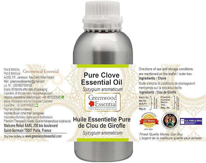 Greenwood Essential Pure Clove Essential Oil (Syzygium aromaticum) Steam Distilled 630ml (21.3 oz)